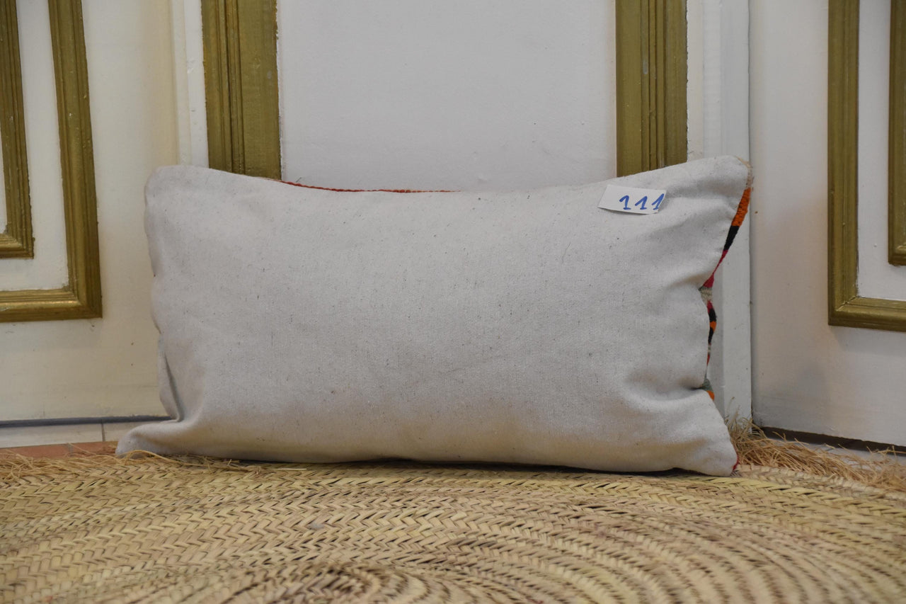 Two Handwoven Wool Kilim Lumbar Pillow, Geometric Berber Throw Cushion, Boho Chic Decor Vintage