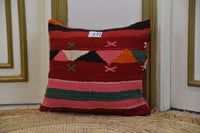 Two Handwoven Wool Kilim Lumbar Pillow, Geometric Berber Accent Cushion, Boho Chic Decor Vintage