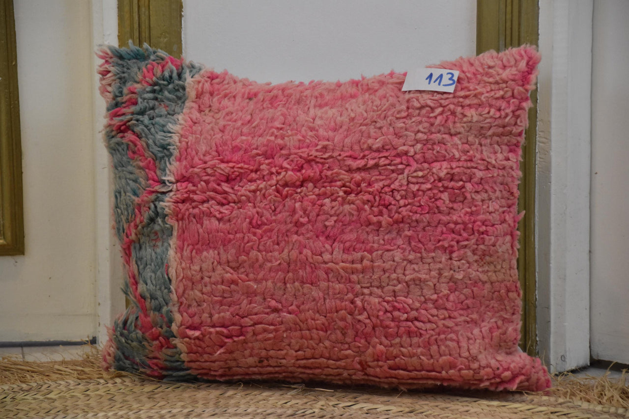 Two Handwoven Wool Kilim Lumbar Pillow, Geometric Berber Accent Cushion, Boho Chic Decor Vintage