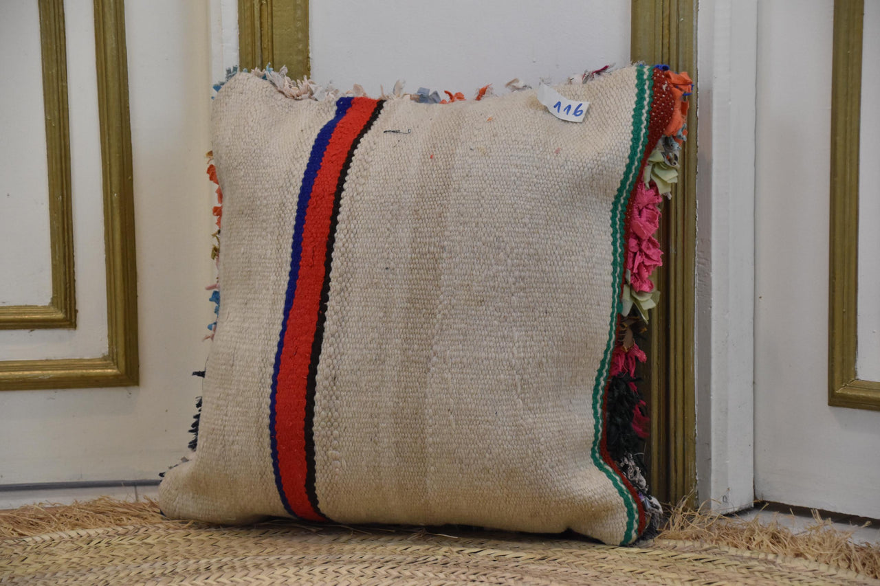 Two Handwoven Wool Kilim Lumbar Pillow, Geometric Berber Boho Accent Cushion Vintage