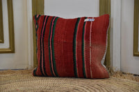 Two Hand-Woven Wool Kilim Lumbar Pillow, Geometric Berber Accent Cushion Vintage