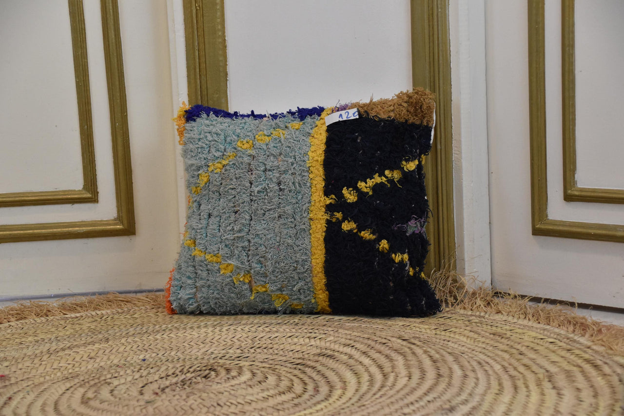 Two Handwoven Moroccan Kilim Lumbar Pillow, Minimalist Berber Wool Cushion, Scandinavian Boho Accent Vintage