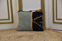 Two Handwoven Moroccan Kilim Lumbar Pillow, Minimalist Berber Wool Cushion, Scandinavian Boho Accent Vintage
