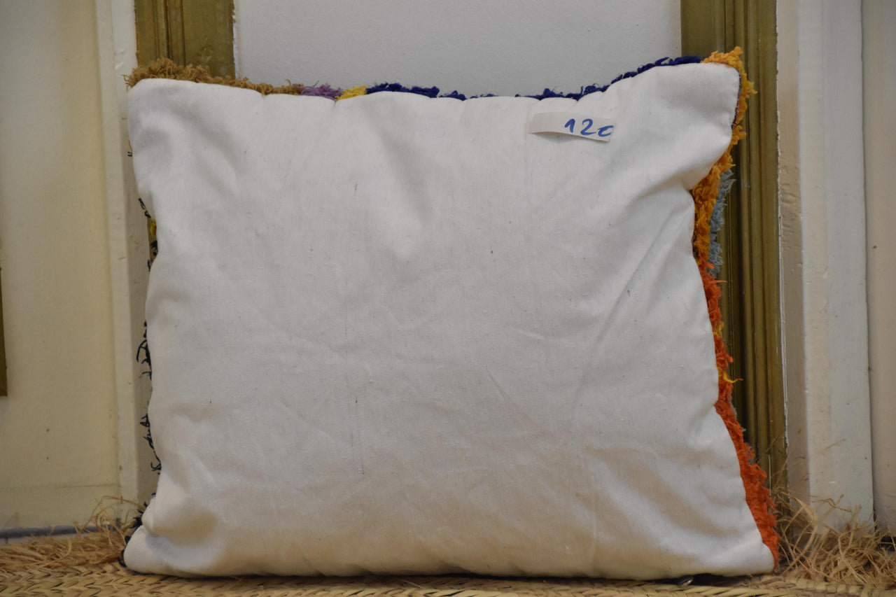 Two Handwoven Moroccan Kilim Lumbar Pillow, Minimalist Berber Wool Cushion, Scandinavian Boho Accent Vintage