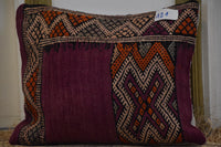 Two Hand-Woven Moroccan Kilim Pillow Cover, Deep Plum Orange Geometric Wool Cushion Vintage