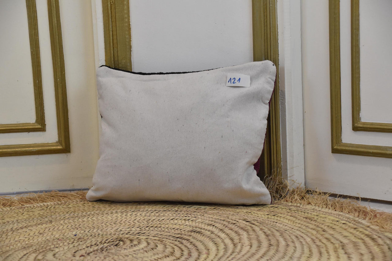 Two Hand-Woven Moroccan Kilim Pillow Cover, Deep Plum Orange Geometric Wool Cushion Vintage