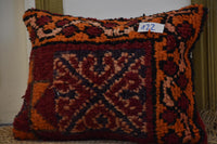 Two Hand-Woven Wool Berber Pillow, Terracotta Burgundy Kilim Tribal Boho Accent Vintage