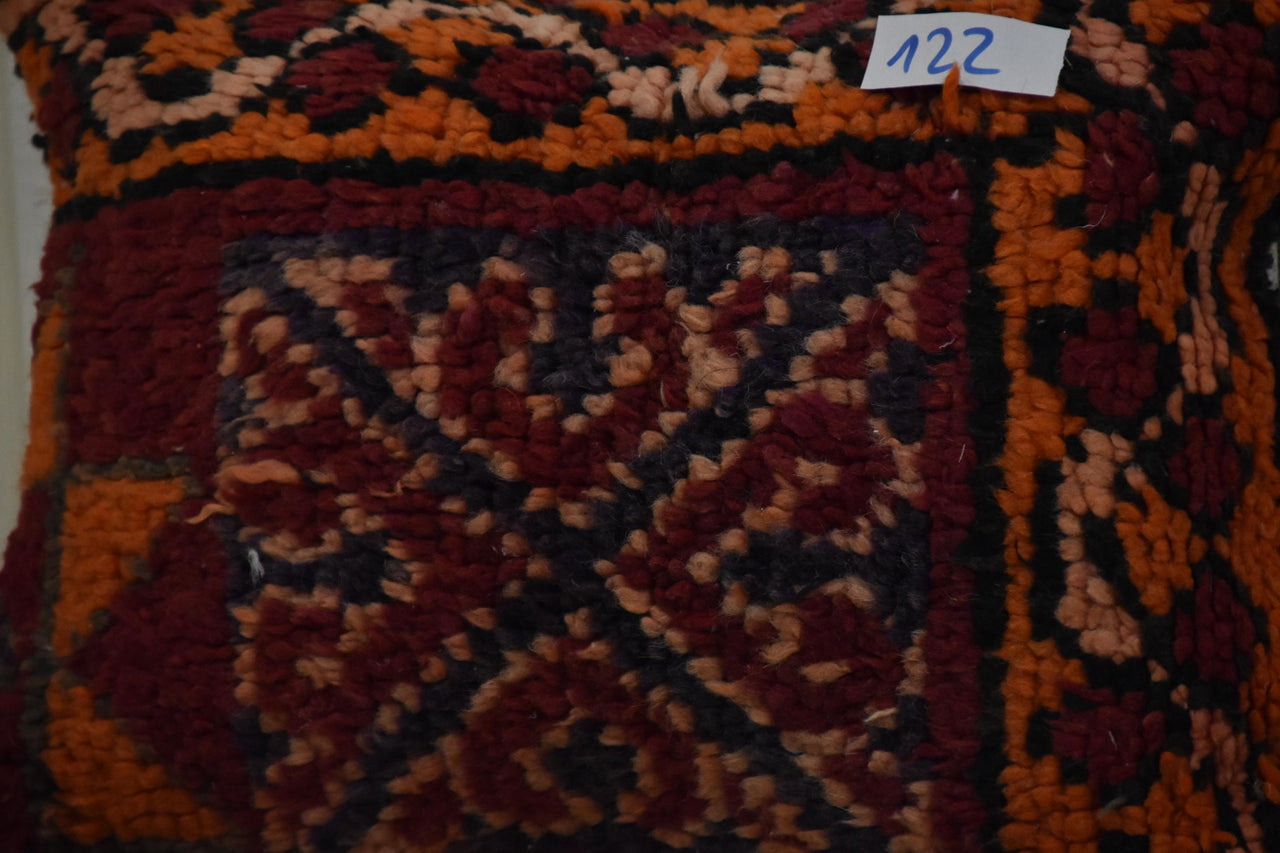 Two Hand-Woven Wool Berber Pillow, Terracotta Burgundy Kilim Tribal Boho Accent Vintage