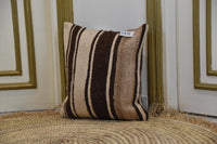 Two Hand-Woven Moroccan Wool Pillow, Earth-Tone Striped Kilim Cushion, Boho Decor Vintage