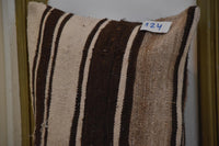 Two Hand-Woven Moroccan Wool Pillow, Earth-Tone Striped Kilim Cushion, Boho Decor Vintage