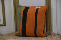 Two Hand-Woven Wool Kilim Pillow Cover, Burnt Orange Berber Stripes, Boho Home Decor Vintage