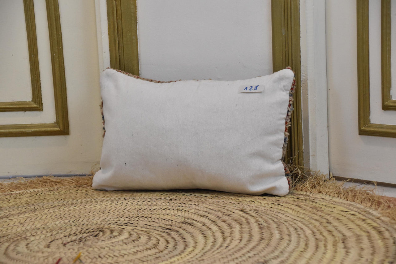 Two Vintage Hand-Knotted Wool Lumbar Pillow, Faded Indigo Shag Cushion Vintage