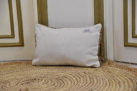 Two Vintage Hand-Knotted Wool Lumbar Pillow, Faded Indigo Shag Cushion Vintage