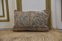 Two Vintage Hand-Knotted Wool Lumbar Pillow, Faded Indigo Shag Cushion Vintage