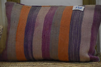 Two Vintage Hand-Woven Wool Kilim Pillow, Striped Moroccan Cushion, Sunset Violet Tones Vintage