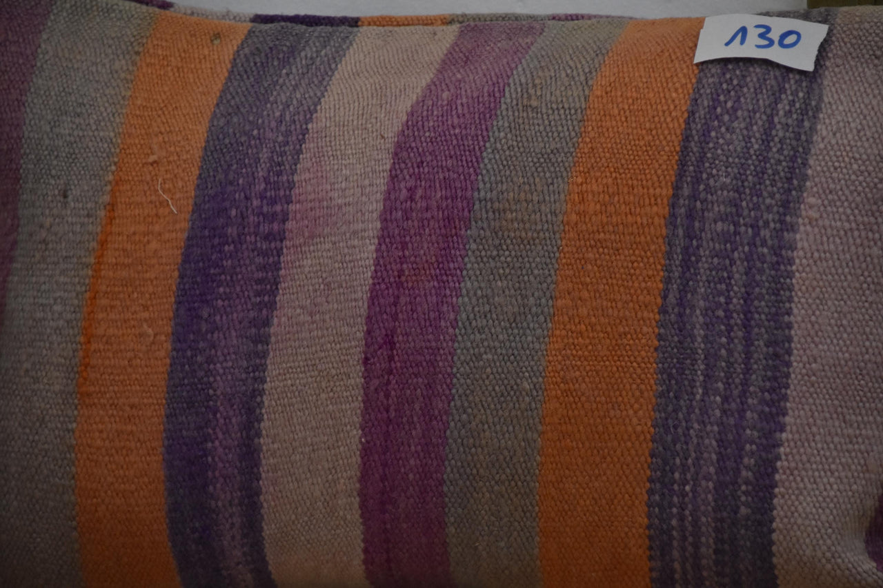 Two Vintage Hand-Woven Wool Kilim Pillow, Striped Moroccan Cushion, Sunset Violet Tones Vintage