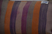 Two Vintage Hand-Woven Wool Kilim Pillow, Striped Moroccan Cushion, Sunset Violet Tones Vintage