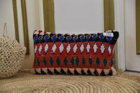 Two Hand-Knotted Wool Lumbar Pillow, Vibrant Tribal Geometric Moroccan Decor Vintage