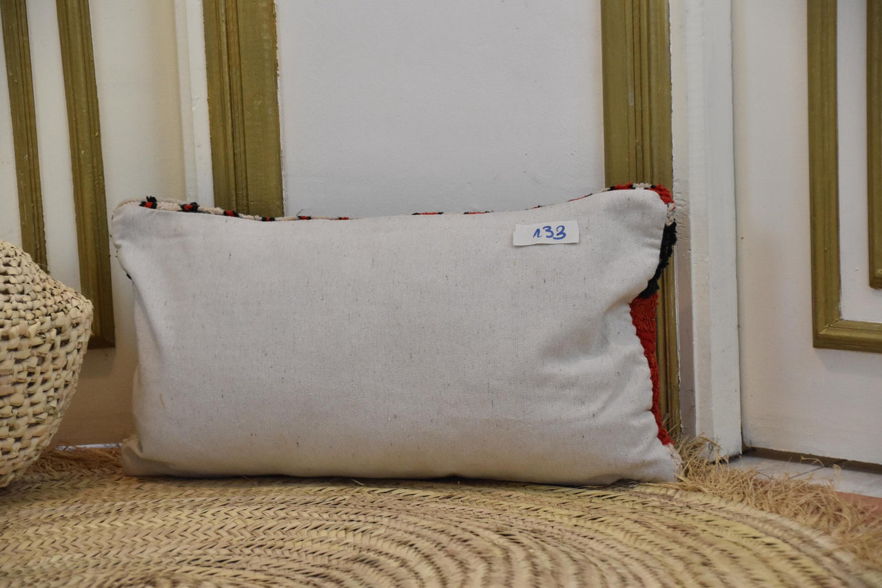 Two Hand-Knotted Wool Lumbar Pillow, Vibrant Tribal Geometric Moroccan Decor Vintage