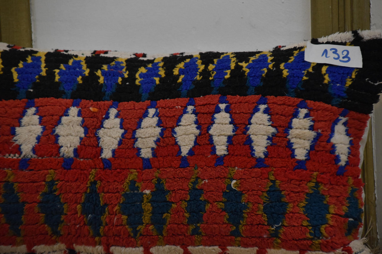 Two Hand-Knotted Wool Lumbar Pillow, Vibrant Tribal Geometric Moroccan Decor Vintage