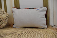 Two Vintage Moroccan Berber Checkered Pillow, Hand-Knotted Wool Lumbar Cushion, Red Black Tribal Decor