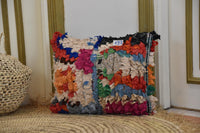 Two Handmade Moroccan Rag Pillow, Upcycled Textile Shag Cushion, Eclectic Berber Decor Vintage