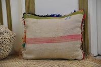 Two Handmade Moroccan Rag Pillow, Upcycled Textile Shag Cushion, Eclectic Berber Decor Vintage