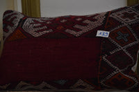 Two Vintage Moroccan Kilim Pillow, Hand-Woven Wool Cushion, Burgundy Geometric Boho Decor Vintage