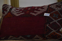 Two Vintage Moroccan Kilim Pillow, Hand-Woven Wool Cushion, Burgundy Geometric Boho Decor Vintage