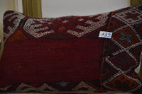 Two Vintage Moroccan Kilim Pillow, Hand-Woven Wool Cushion, Burgundy Geometric Boho Decor Vintage