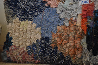 Two Vintage Moroccan Boucherouite Pillow, Pastel Indigo Shag Cushion, Patchwork Rag Rug Decor Vintage