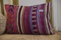 Two Vintage Moroccan Kilim Pillow Cover, Purple Magenta Wool Tribal Cushion, Hand-Woven Berber Decor
