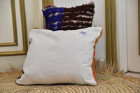 Two Vintage Moroccan Boucherouite Pillows, Indigo Mint Shag Tribal Covers Vintage