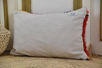 Two Vintage Moroccan Boucherouite Pillow Cover, Crimson Red Shag Lumbar Cushion Vintage