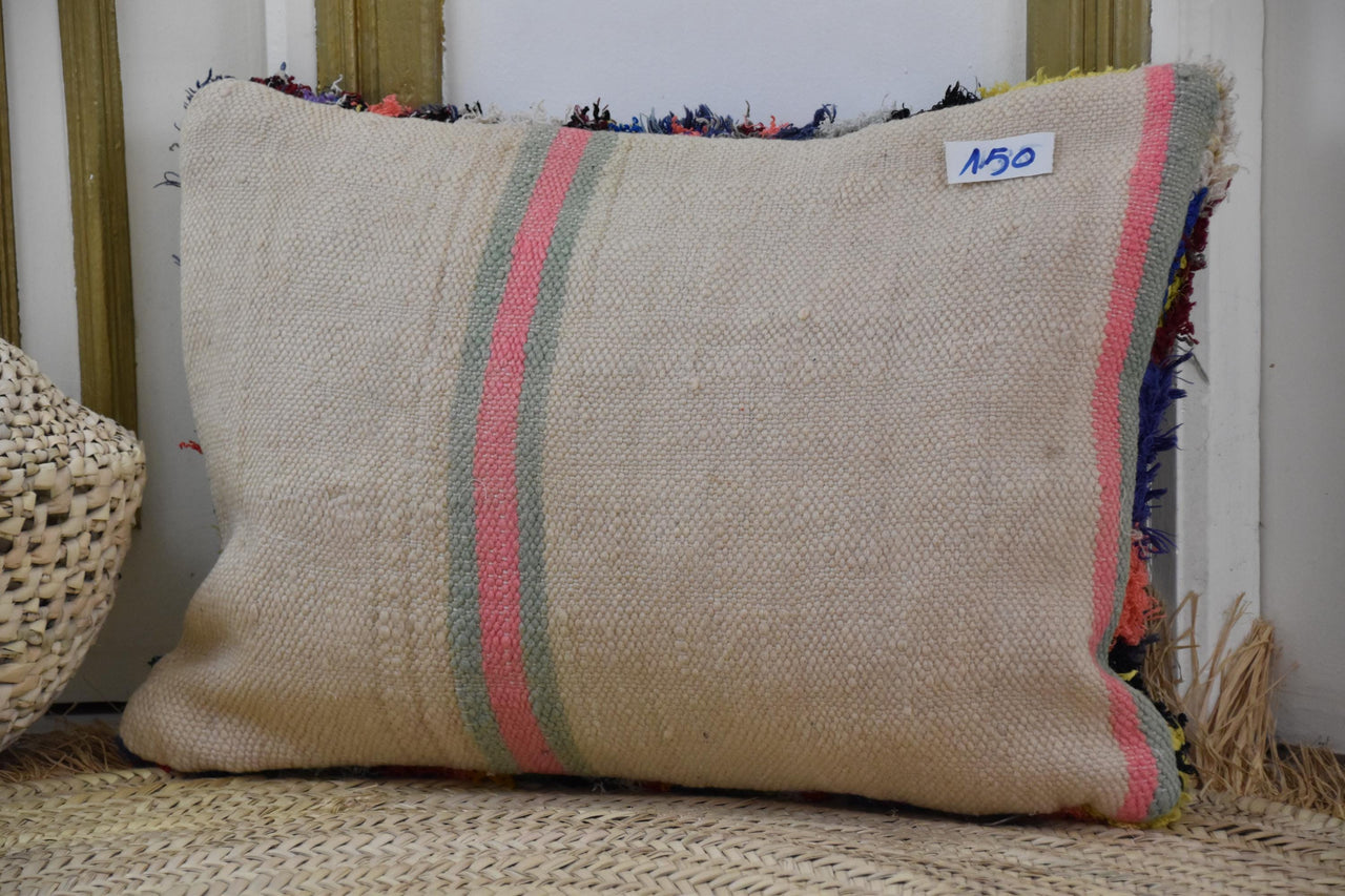 Two Vintage Moroccan Boucherouite Pillow Cover, Hand-Knotted Shag Cushion, Abstract Berber Folk Art Vintage