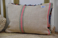 Two Vintage Moroccan Boucherouite Pillow Cover, Hand-Knotted Shag Cushion, Abstract Berber Folk Art Vintage