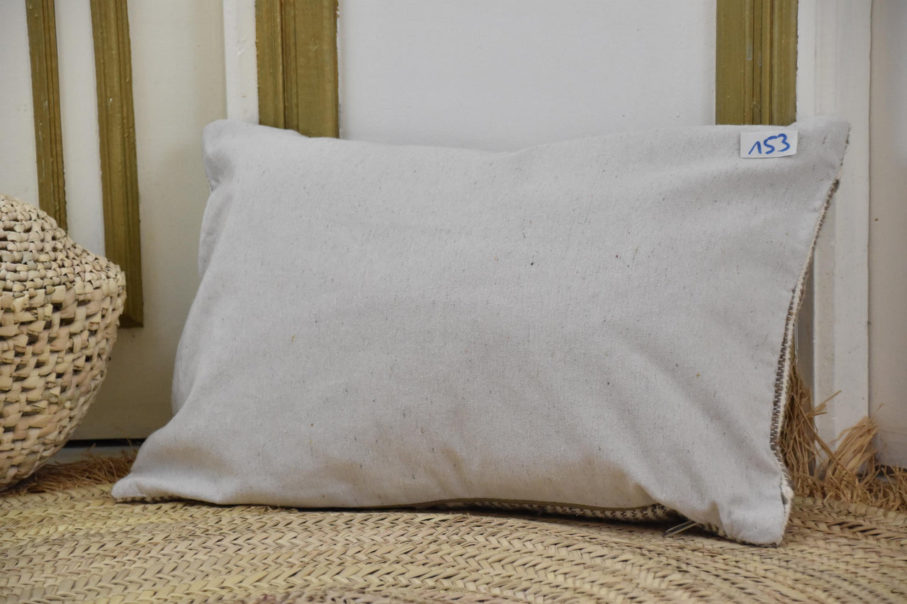 Two Handwoven Moroccan Wool Kilim Pillow Cover, Neutral Taupe Cream Stripe Lumbar Cushion Vintage