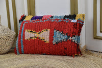 Two Vintage Moroccan Boucherouite Pillow Cover, Crimson Shag Lumbar Cushion, Tribal Geometric Art