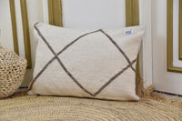 Two Handwoven Moroccan Kilim Pillow, Ivory Diamond Wool Cushion, Berber Lumbar Cover Vintage