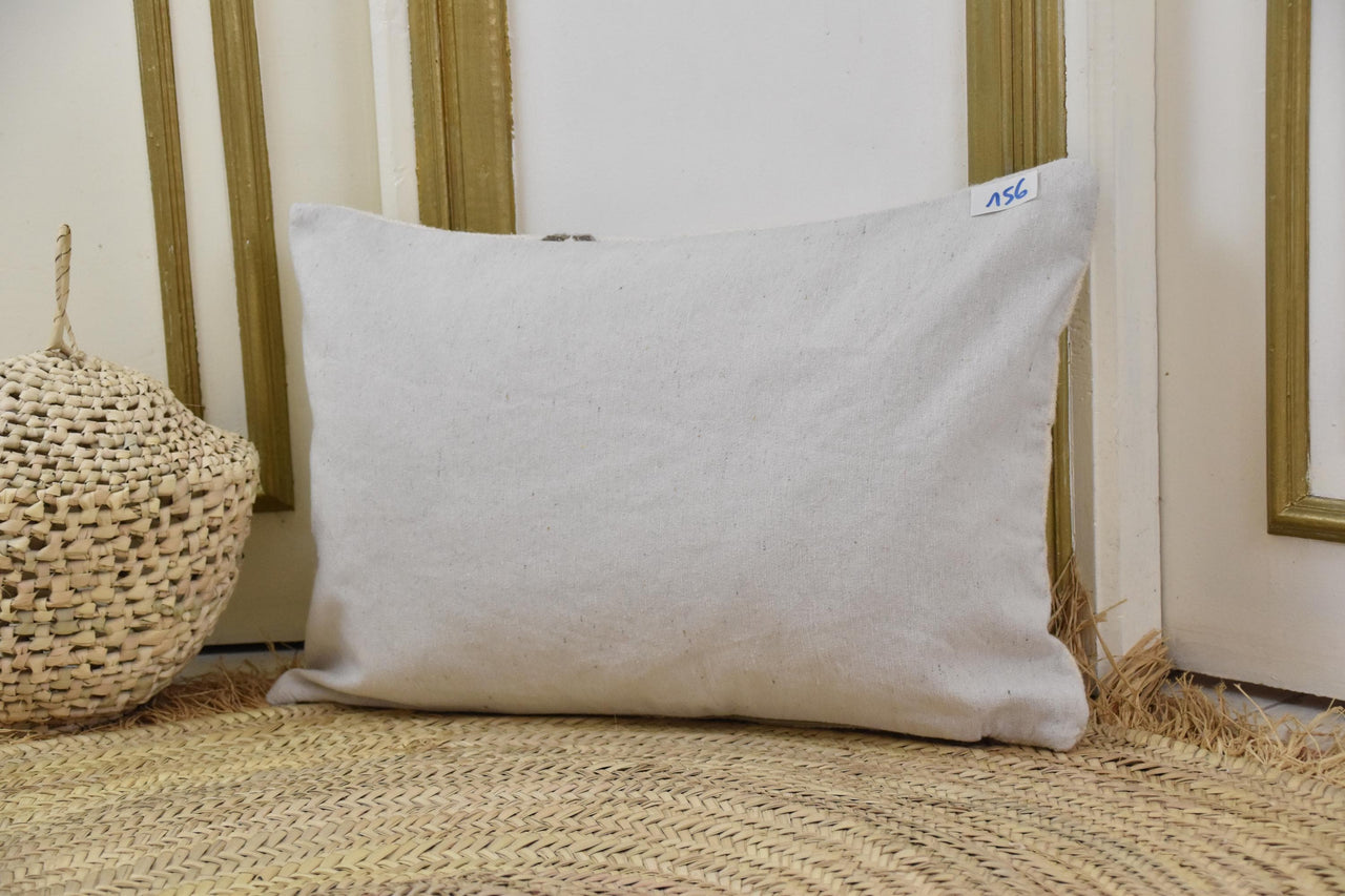 Two Handwoven Moroccan Kilim Pillow, Ivory Diamond Wool Cushion, Berber Lumbar Cover Vintage