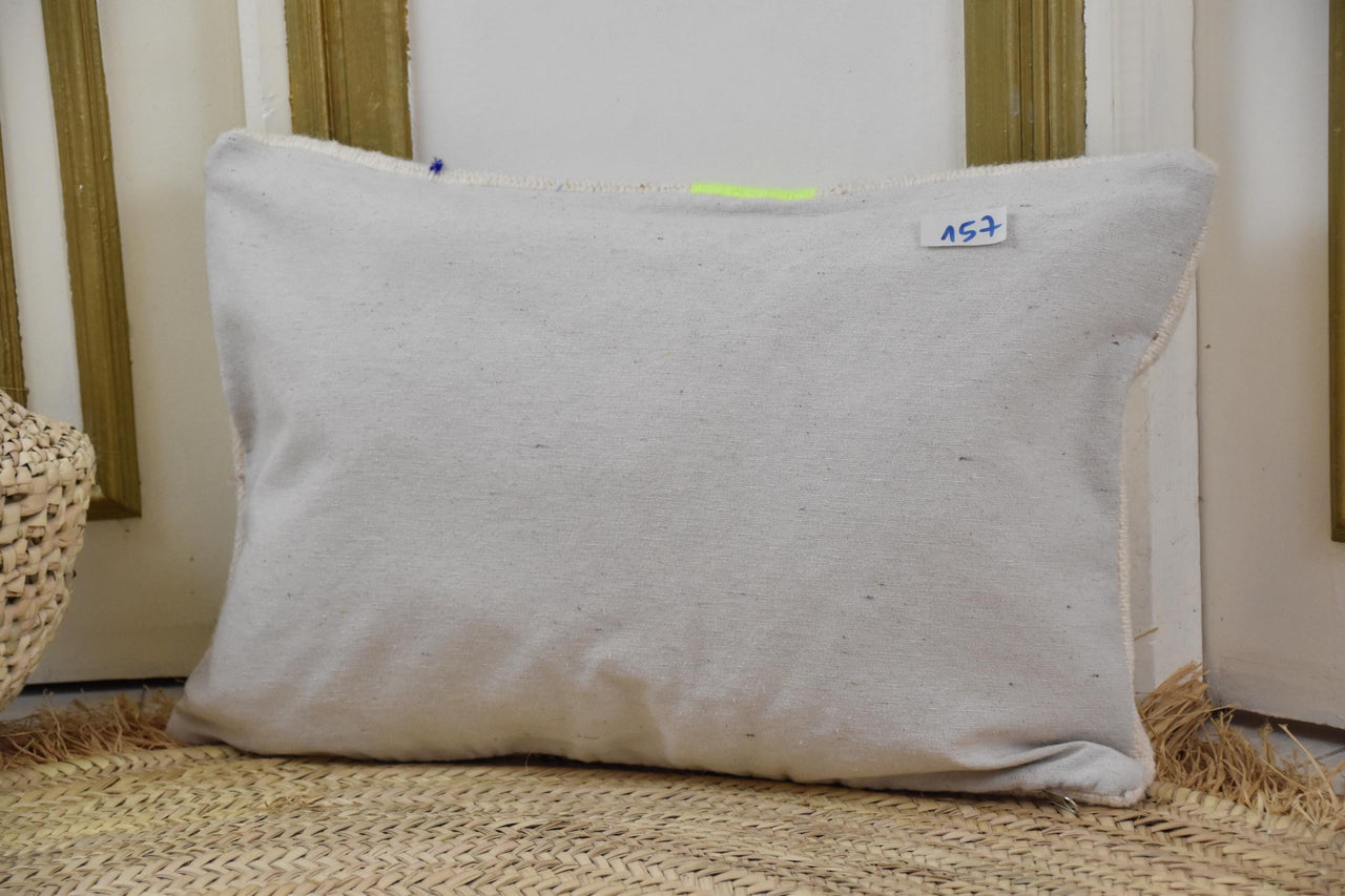 Two Handwoven Moroccan Sabra Pillow, Wool Cactus Silk Lumbar Cushion, Embroidered Berber Chic Vintage
