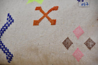 Two Handwoven Moroccan Sabra Pillow, Wool Cactus Silk Lumbar Cushion, Embroidered Berber Chic Vintage