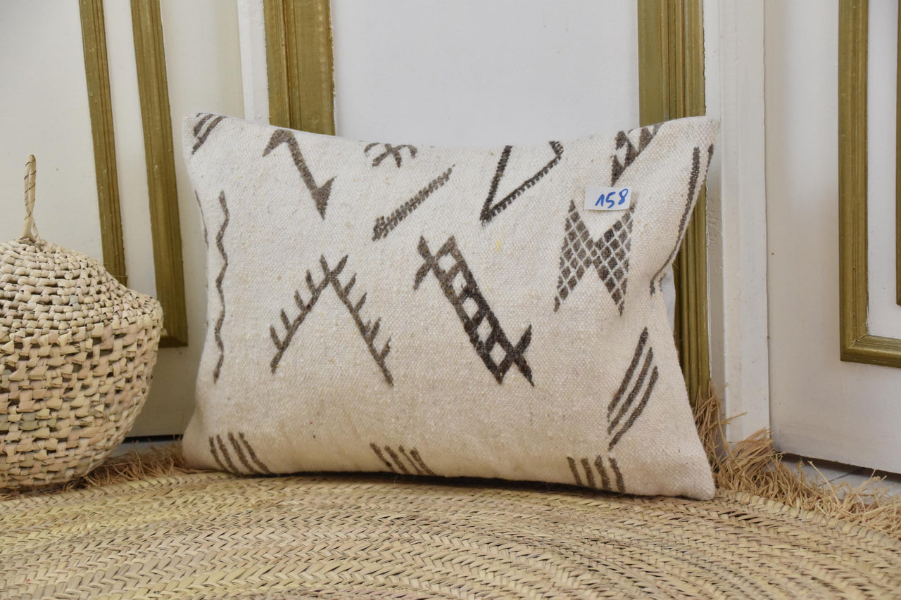 Two Vintage Moroccan Kilim Pillow Cover, Handwoven Wool Lumbar Cushion, Tribal Berber Art