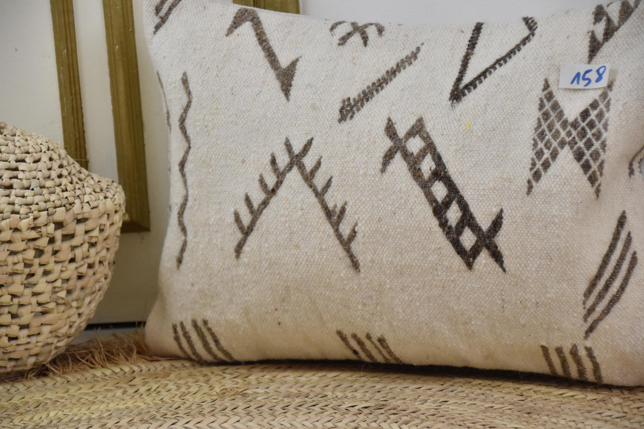 Two Vintage Moroccan Kilim Pillow Cover, Handwoven Wool Lumbar Cushion, Tribal Berber Art