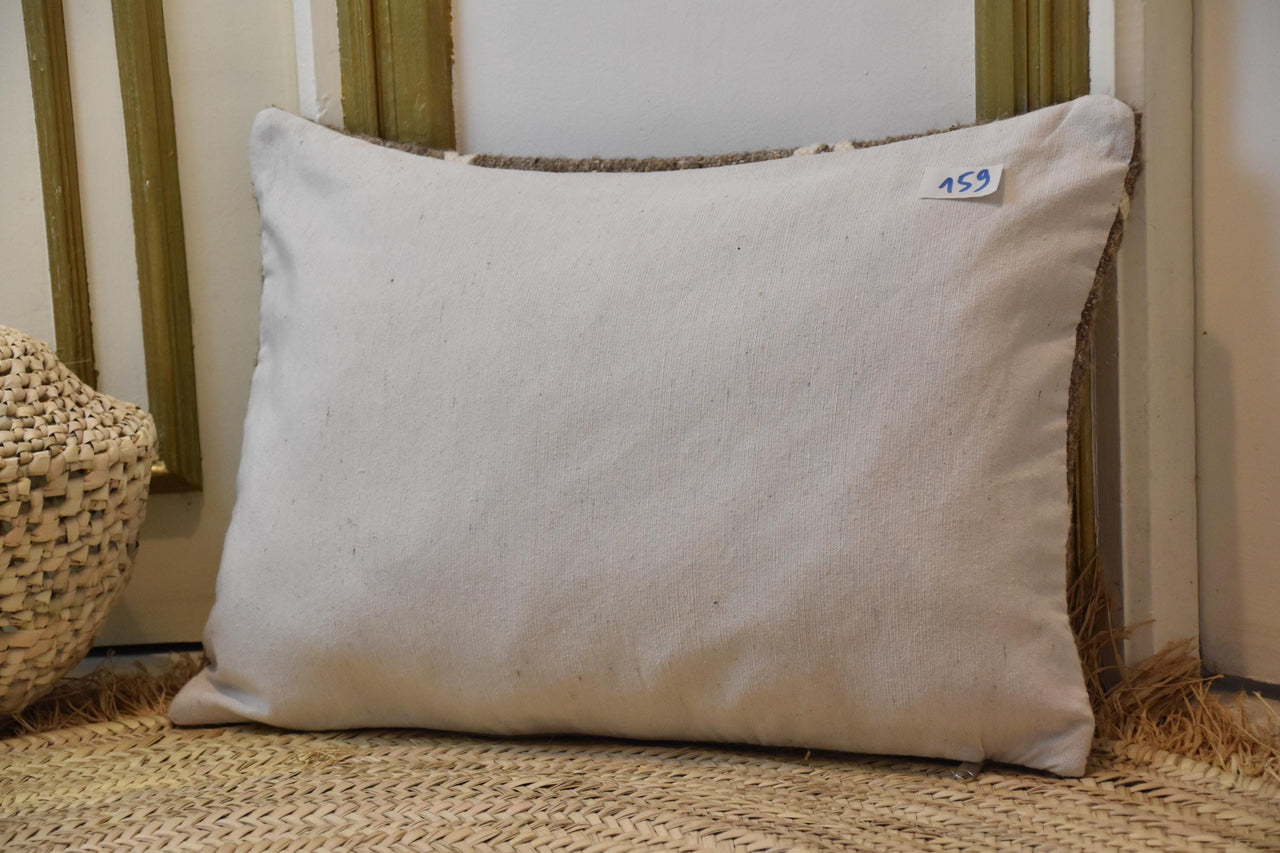 Two Moroccan Kilim Pillow Cover, Handwoven Wool Trellis Lumbar Cushion, Rustic Japandi Style Vintage
