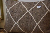 Two Moroccan Kilim Pillow Cover, Handwoven Wool Trellis Lumbar Cushion, Rustic Japandi Style Vintage