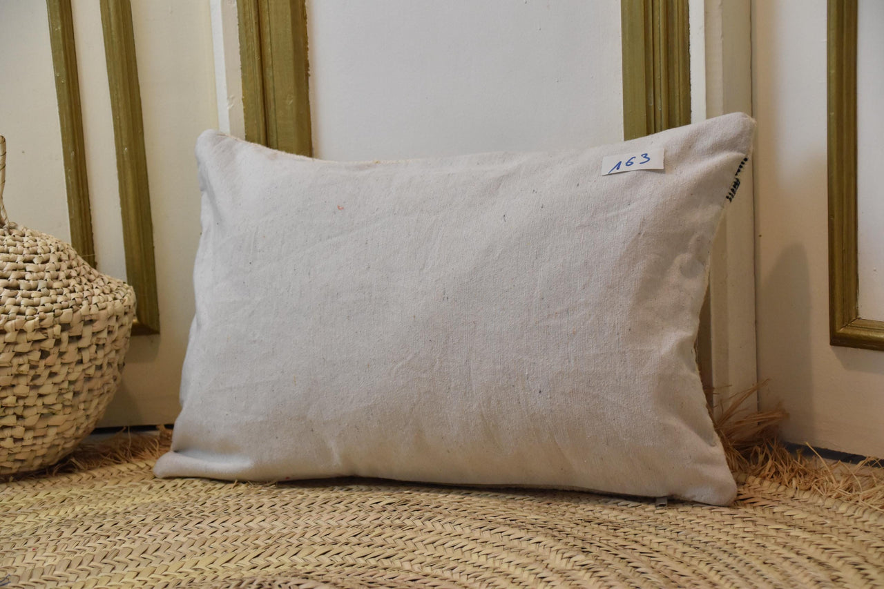Two Handwoven Moroccan Kilim Pillow Cover, Cream Wool, Black Zigzag Berber Lumbar Cushion Vintage