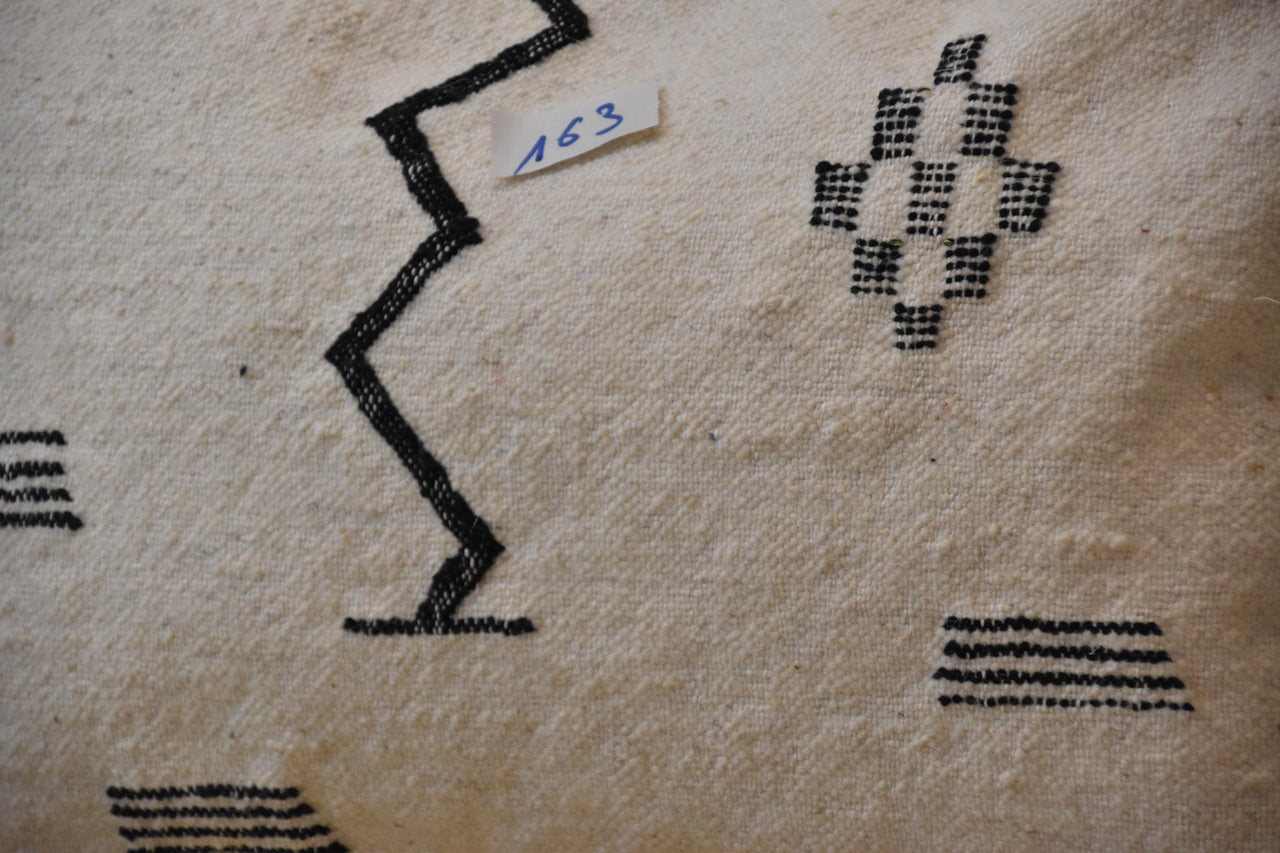 Two Handwoven Moroccan Kilim Pillow Cover, Cream Wool, Black Zigzag Berber Lumbar Cushion Vintage