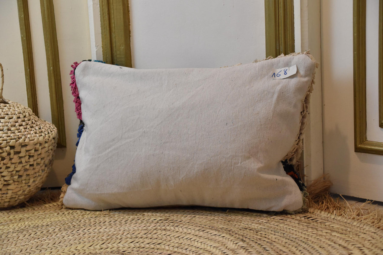 Two Handwoven Moroccan Kilim Pillow Cover, Cream Wool, Textured Diamond Lumbar Cushion Vintage