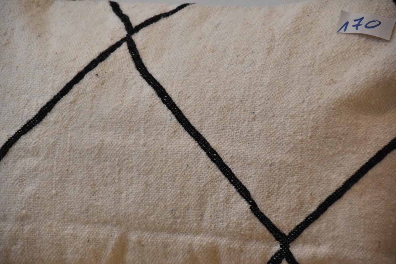 Two Handwoven Moroccan Kilim Pillow, Charcoal Black Geometric Wool Lumbar Cover Vintage